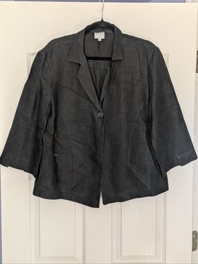 Italian Black Linen Blazer Women's Jacket Classic Single-Button